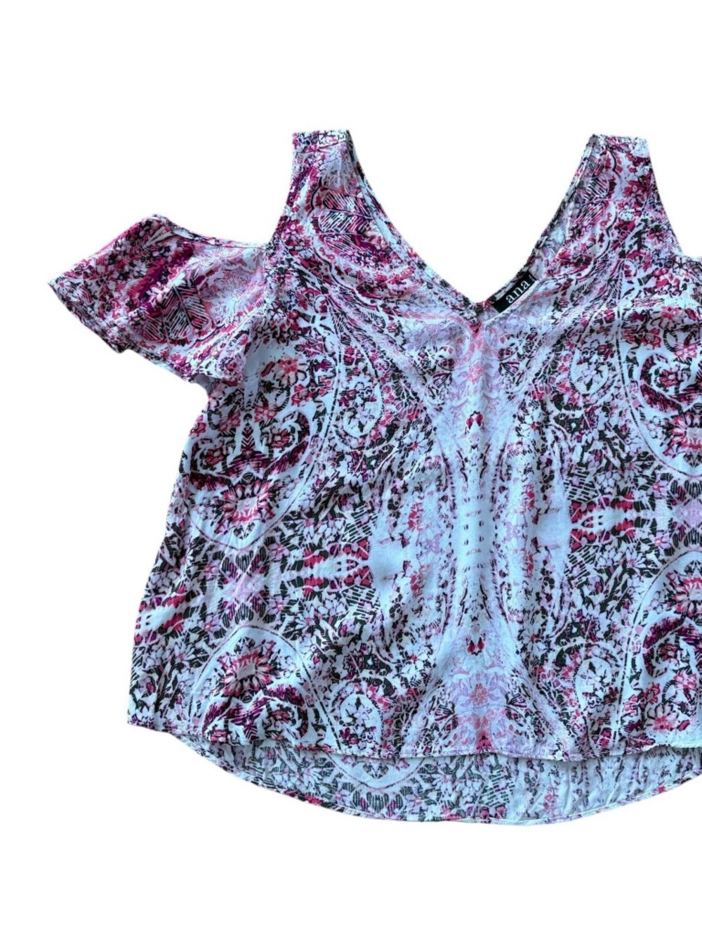 A.N.A Y2K Pink Paisley Cold Shoulder Top